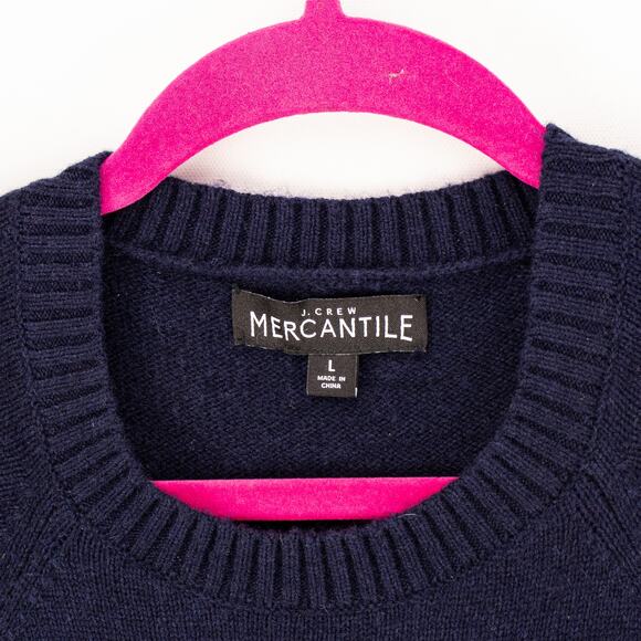 J. Crew Men's Long Sleeve Sweater Navy Blue Wool Blend Mercantile Large Crewneck - Picture 2 of 9